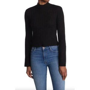 NWT Women's Abound Ribbed Cropped Mock Neck Sweater Black Size XL $60 G410